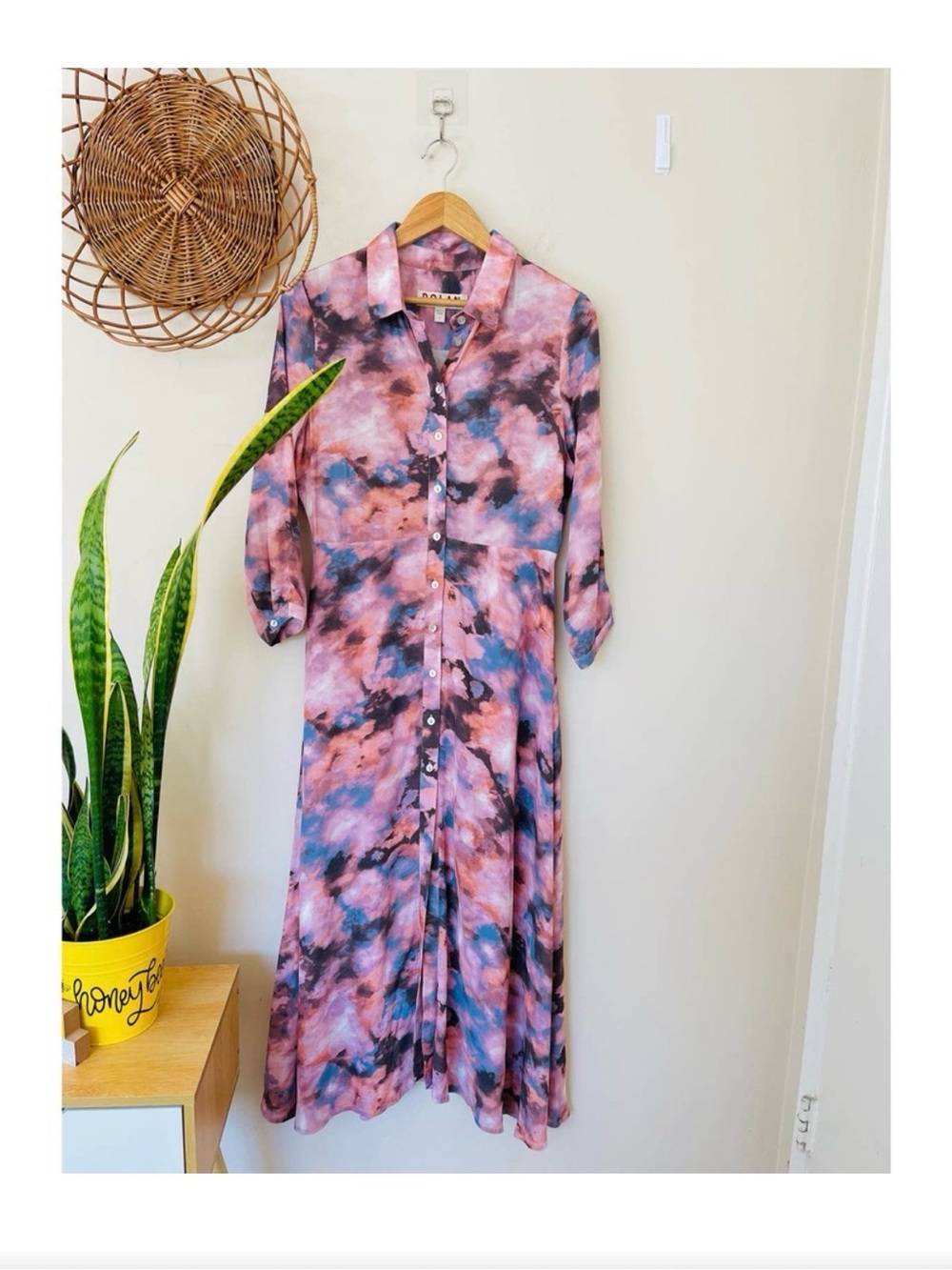 Anthropologie Pink Blue Black Tie-Dye Maxi Dress Sz 10